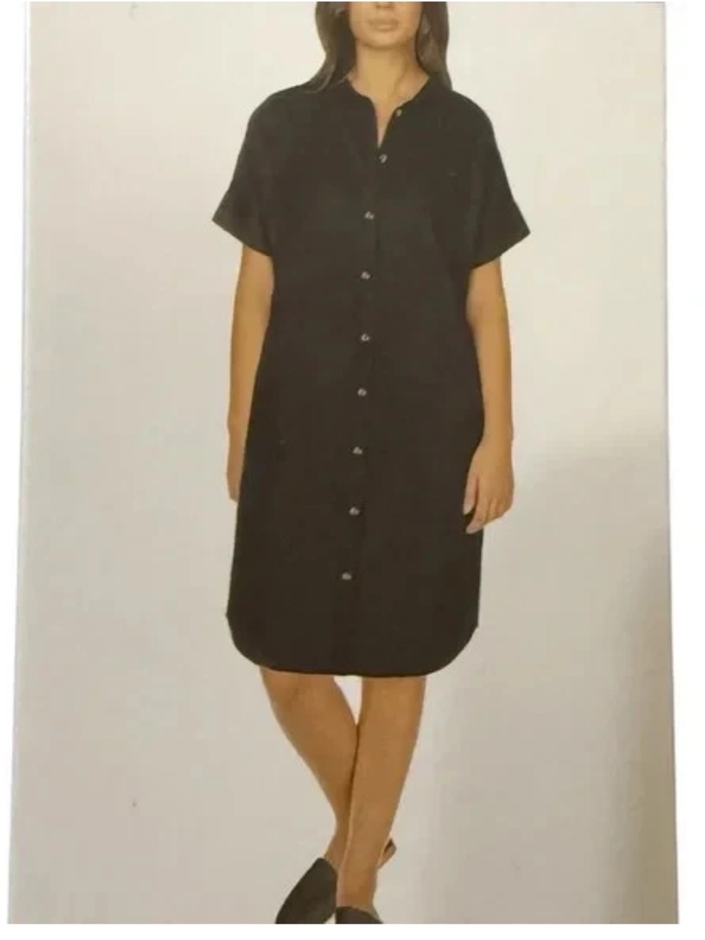 Well Worn Linen Blend Casual button-front shirt dress large Black side pockets